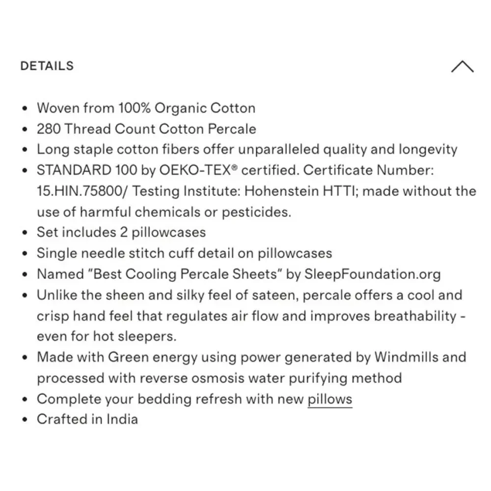QUINCE Organic Crisp Percale Pillowcase Set KING in ESPRESSO